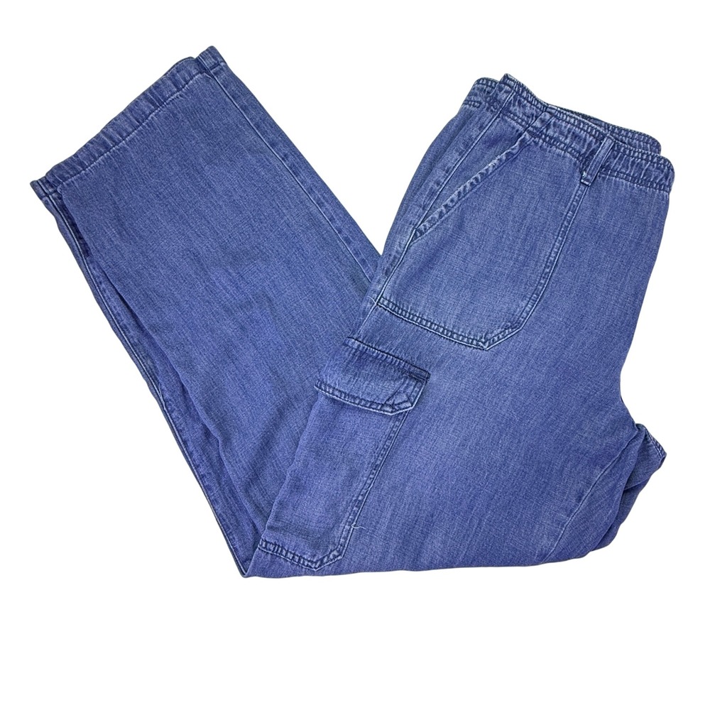 Rewash Effortless Utility Cargo Pants Women's Size11 Blue Lyocell Wide Leg NWT